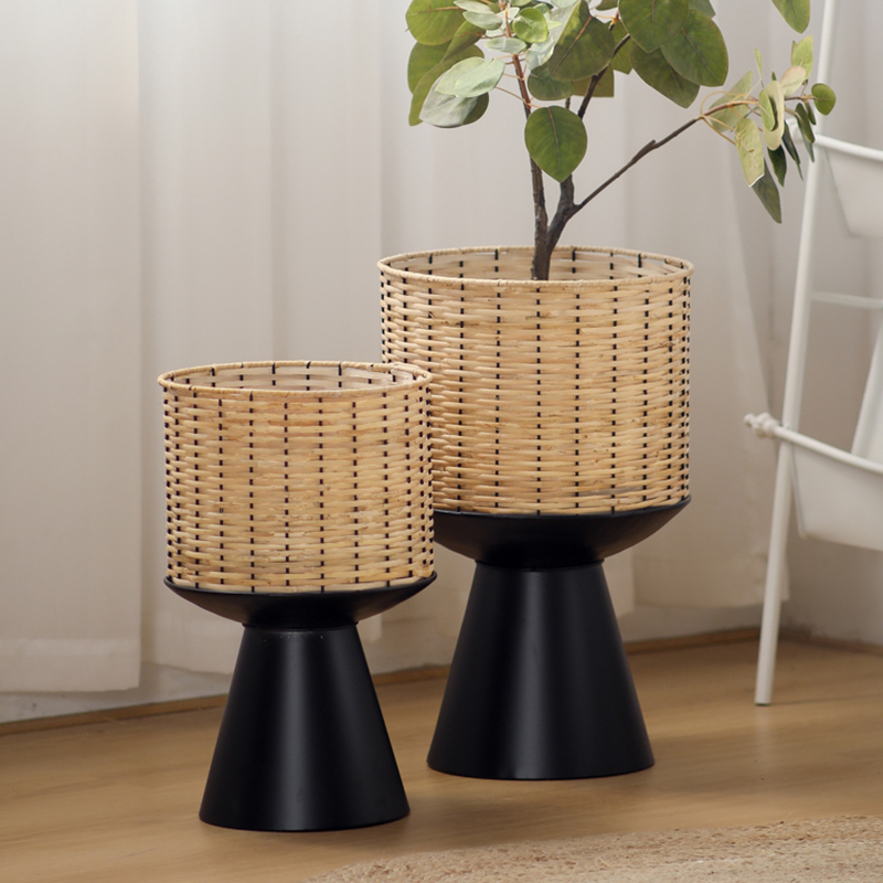 Bonsai Garden Display Stands - Rattan tecer vaso de flores luz
