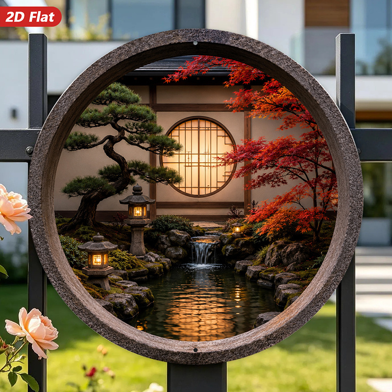 Bonsai Garden Wall - Placa de Metal Redonda 2D, 1
